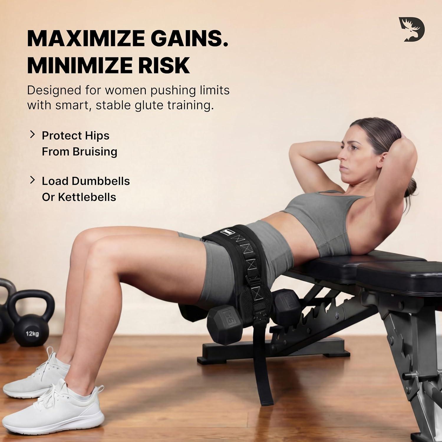 imageDMoose Fitness Hip Thrust Belt DualStrap Glute Builder for Dumbbells Plates Kettlebells Supports up to 700 lbs Comfortable Padded Booty Belt for Home amp GymBlack