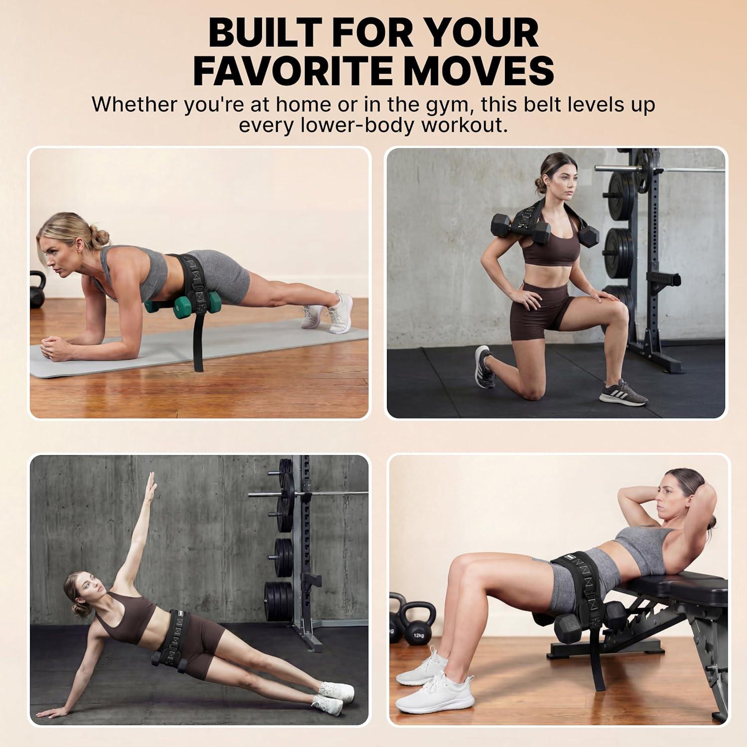imageDMoose Fitness Hip Thrust Belt DualStrap Glute Builder for Dumbbells Plates Kettlebells Supports up to 700 lbs Comfortable Padded Booty Belt for Home amp GymBlack
