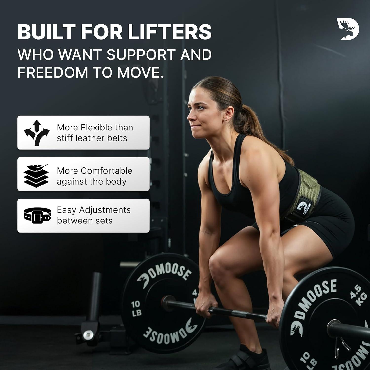 imageDMoose Fitness Weight Lifting Belt for Squats Deadlift amp Intense Workout 6 Adjustable Fit Auto Lock Weightlifting Belt for Men amp Women Neoprene Gym Belts for Stability amp Lumbar Back SupportMilitary Green 20
