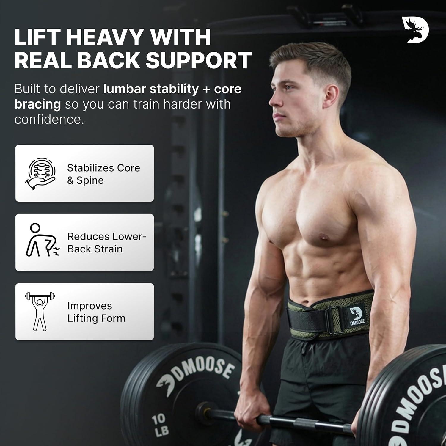 imageDMoose Fitness Weight Lifting Belt for Squats Deadlift amp Intense Workout 6 Adjustable Fit Auto Lock Weightlifting Belt for Men amp Women Neoprene Gym Belts for Stability amp Lumbar Back SupportMilitary Green 20