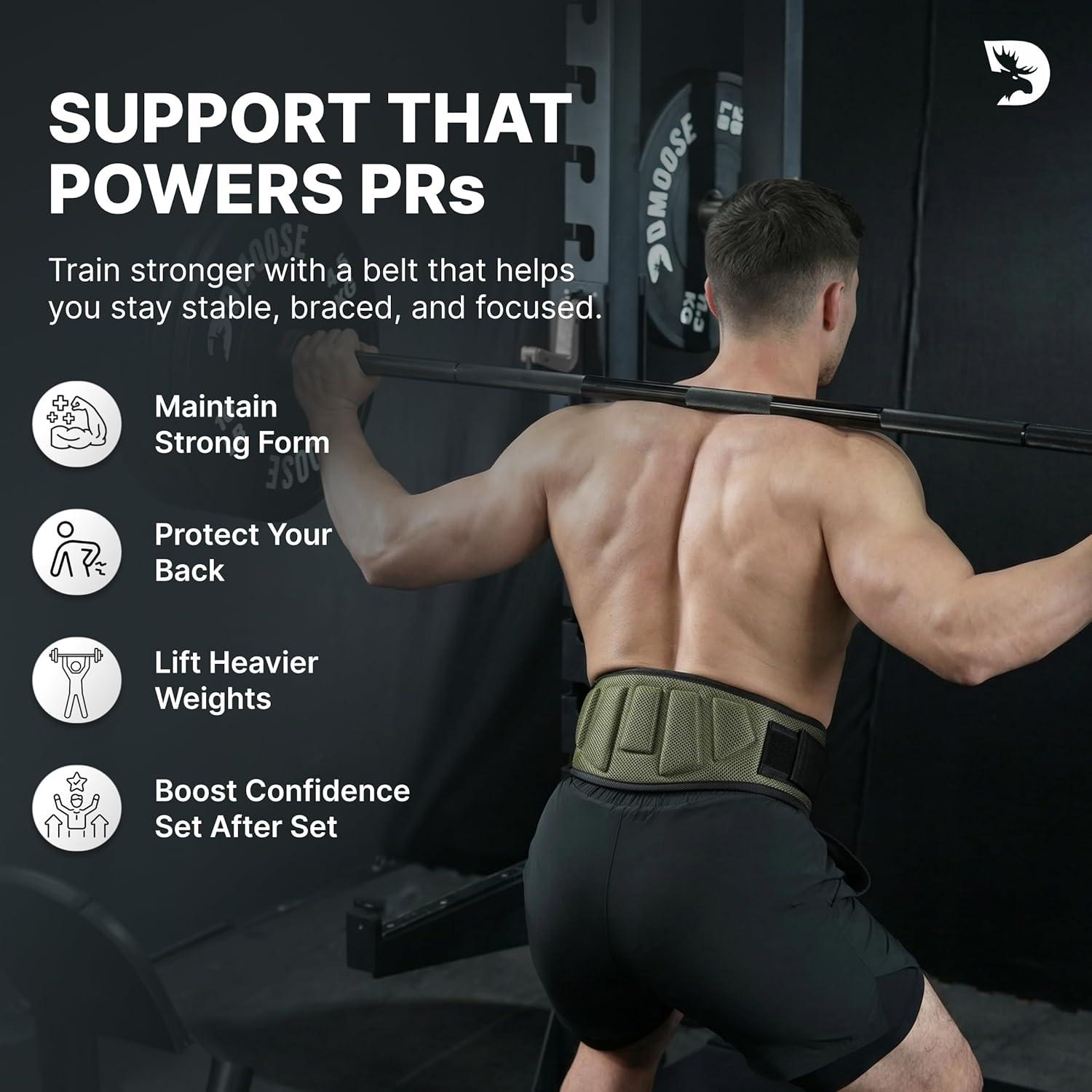 imageDMoose Fitness Weight Lifting Belt for Squats Deadlift amp Intense Workout 6 Adjustable Fit Auto Lock Weightlifting Belt for Men amp Women Neoprene Gym Belts for Stability amp Lumbar Back SupportMilitary Green 20