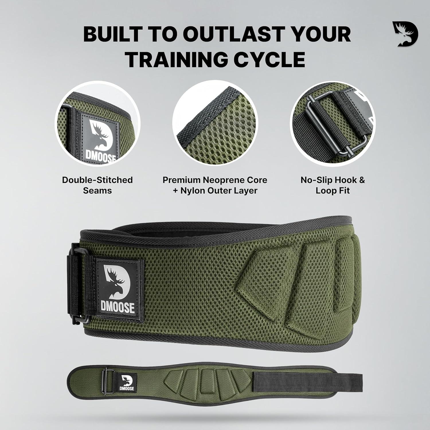 imageDMoose Fitness Weight Lifting Belt for Squats Deadlift amp Intense Workout 6 Adjustable Fit Auto Lock Weightlifting Belt for Men amp Women Neoprene Gym Belts for Stability amp Lumbar Back SupportMilitary Green 20