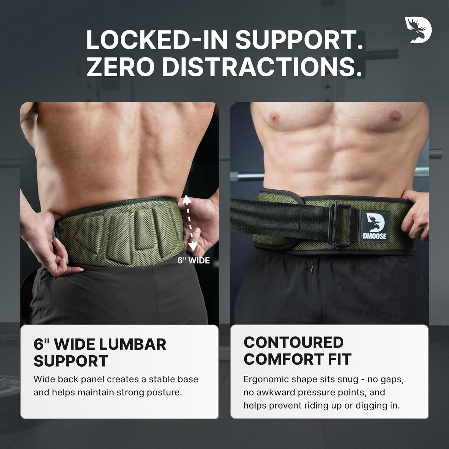 imageDMoose Fitness Weight Lifting Belt for Squats Deadlift amp Intense Workout 6 Adjustable Fit Auto Lock Weightlifting Belt for Men amp Women Neoprene Gym Belts for Stability amp Lumbar Back SupportMilitary Green 20