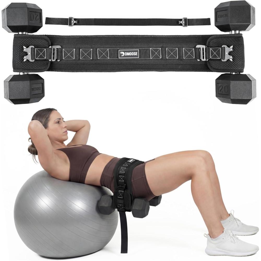 imageDMoose Fitness Hip Thrust Belt DualStrap Glute Builder for Dumbbells Plates Kettlebells Supports up to 700 lbs Comfortable Padded Booty Belt for Home amp GymBlack