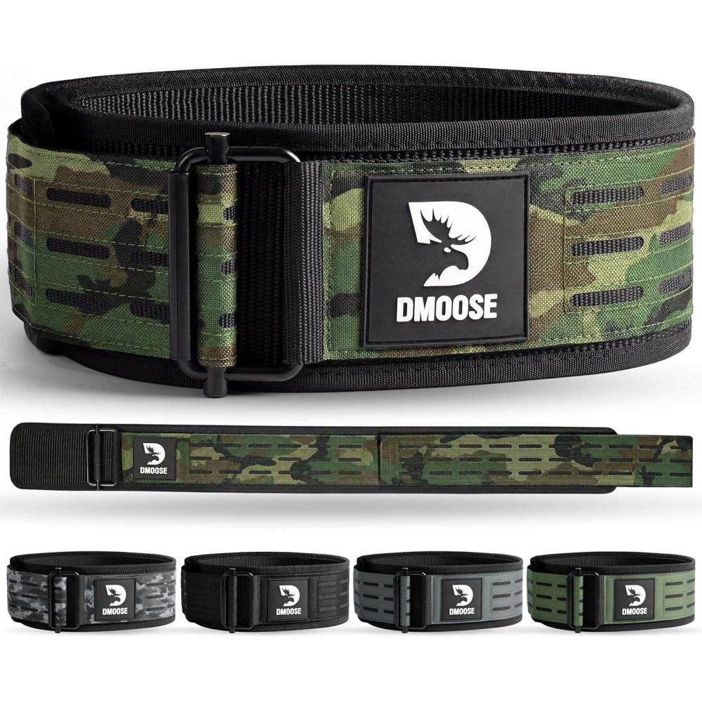 imageDMoose Weight Lifting Belt  Auto Locking Gym Belt for Olympic Training WOD Cross Training for Men and Women  4 Nylon Workout belt with Adjustable Buckle  Provides Lumbar Support and StabilityGreen Camo