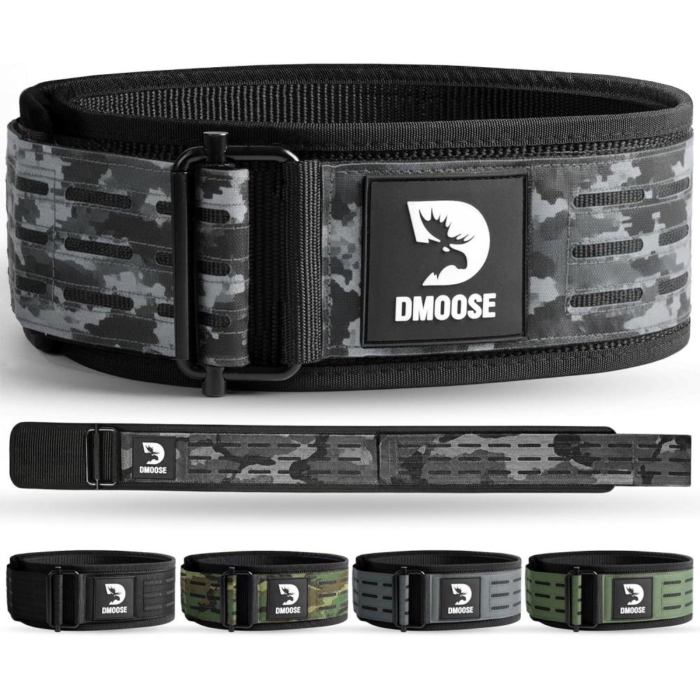 imageDMoose Weight Lifting Belt  Auto Locking Gym Belt for Olympic Training WOD Cross Training for Men and Women  4 Nylon Workout belt with Adjustable Buckle  Provides Lumbar Support and StabilityBlack Camo