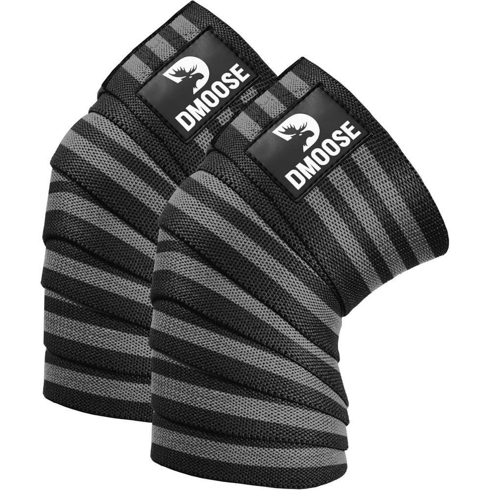 image:imageDMoose Fitness Knee Sleeves for Weightlifting Pair 78 Knee Wraps for Squats Powerlifting amp Joint StabilityGrey Stripes Pair