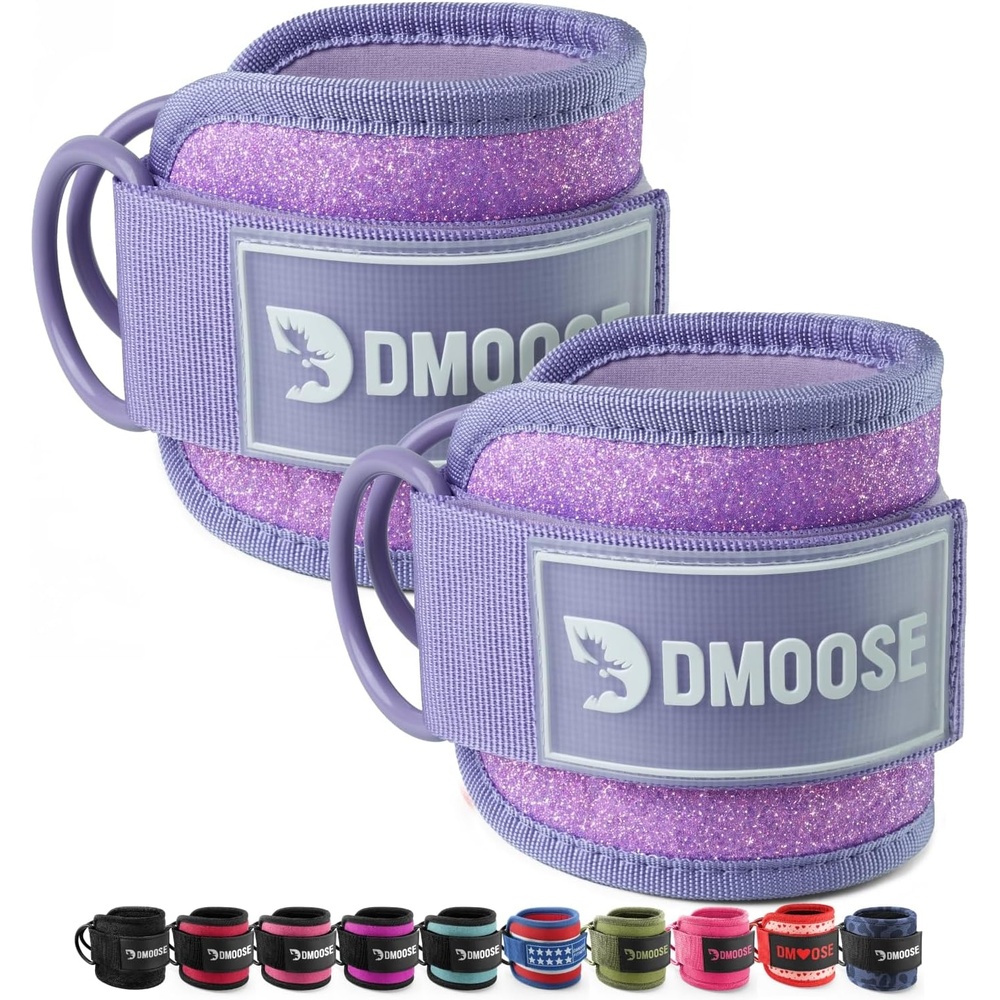 image:imageDMoose Ankle Strap for Cable Machine  One Size Fit with Premium Padding Workout Kickback Ankle Cuffs Ankle Bands for Working Out Booty Workouts Leg Extension Hip Abductors amp Lower Body ExercisesPurple Glitter  Pair