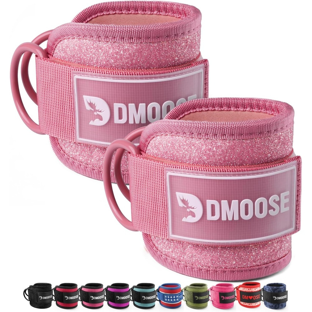 image:imageDMoose Ankle Strap for Cable Machine  One Size Fit with Premium Padding Workout Kickback Ankle Cuffs Ankle Bands for Working Out Booty Workouts Leg Extension Hip Abductors amp Lower Body ExercisesPink Glitter  Pair