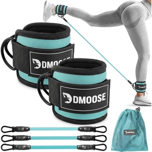 DMoose Ankle Strap for Cable Machine – One Size Fit with Premium Padding, Workout Kickback Ankle Cuffs, Ankle Bands for Working Out, Booty Workouts, Leg Extension, Hip Abductors & Lower Body Exercises(Cyan + Tube Bands)