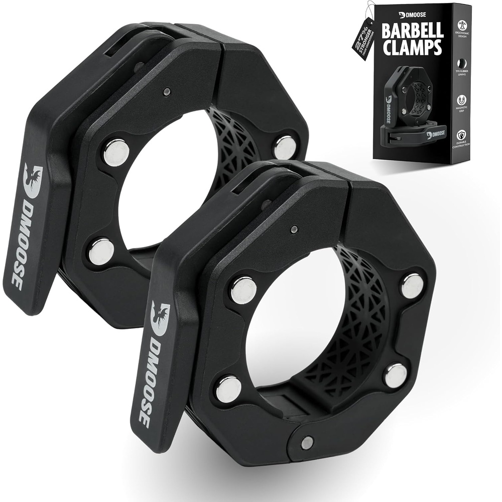 image:imageDMoose Fitness Barbell Clips 2 Inch Pair  Quick Release Olympic Barbell Clamps amp Collars with Anti Slip TPR Grip for Secure Weightlifting and Powerlifting  Weight Clips for Bars at Home or GymBlack V2
