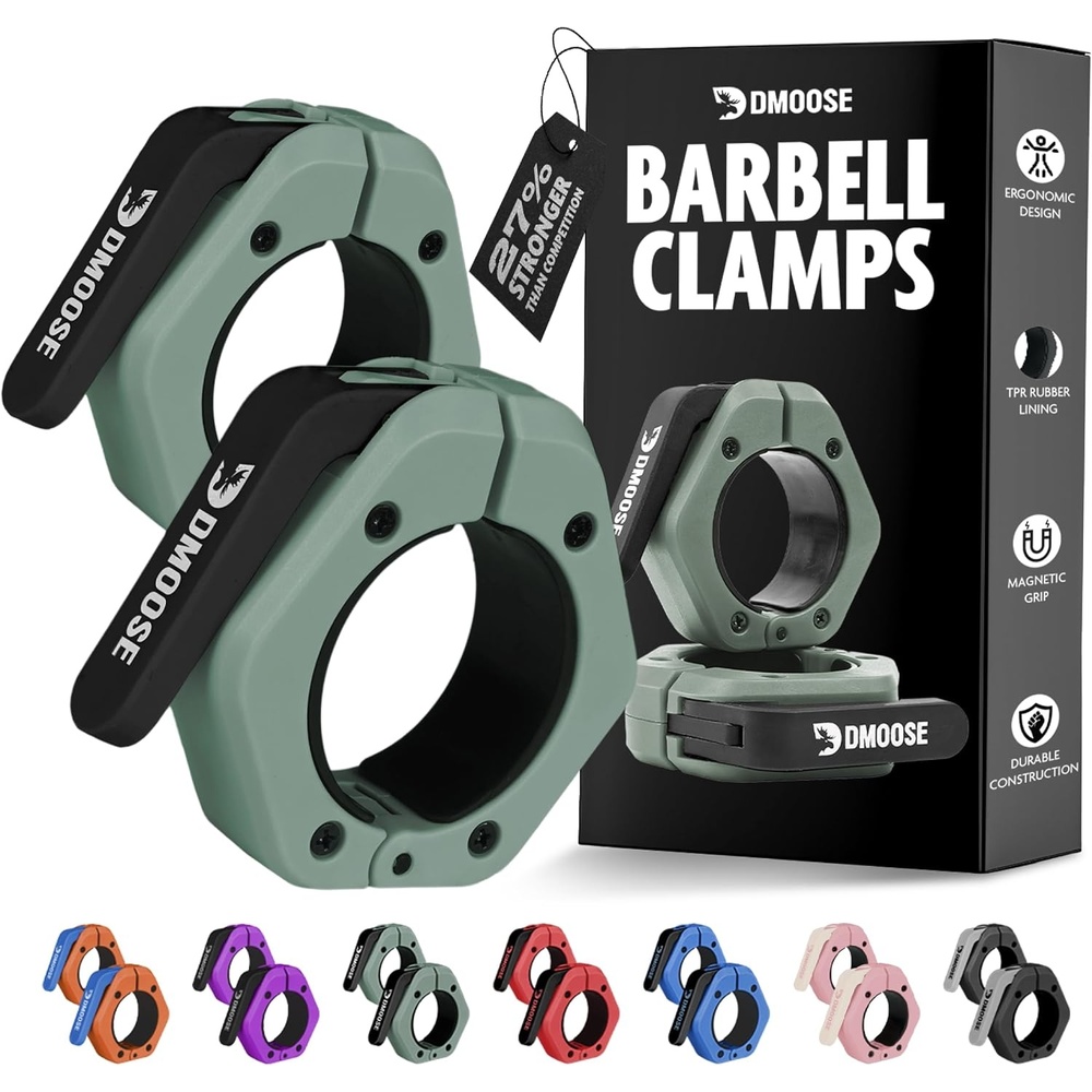 image:imageDMoose Fitness Barbell Clips 2 Inch Pair  Quick Release Olympic Barbell Clamps amp Collars with Anti Slip TPR Grip for Secure Weightlifting and Powerlifting  Weight Clips for Bars at Home or GymRanger Green